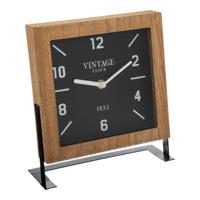 Atmosphera Tafelklok Swiss op standaard - bruin/zwart - Dia 20 cm - glas/metaal/mdf - Tafelklokken