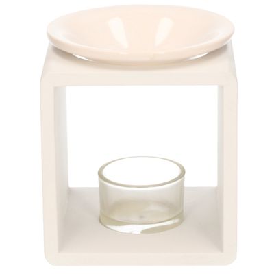 Witte vierkante geurbrander/waxbrander 10 x 10 x 12 cm