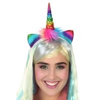 Eenhoorn verkleed diadeem regenboog voor dames - thumbnail
