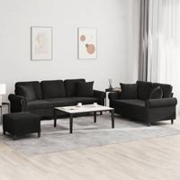 3-delige Loungeset met kussens fluweel zwart