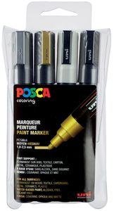 Posca paintmarker PC-5M, etui met 4 stuks in geassorteerde metallic kleuren