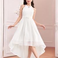 Teen Girls Dusty Pink Halter High Low Hem Appliques Party Dress White / 12-13Y