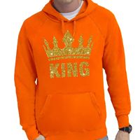 Oranje King gouden glitter kroon hoodie heren - Koningsdag 2XL  -