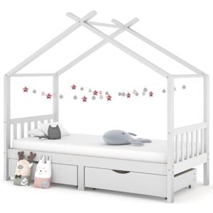 Kinderbedframe met lades massief grenenhout 90x200 cm wit SKU: V322150