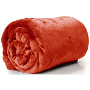 Enzo Fleece deken/plaid 130 x 180 cm - rood oranje   -