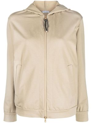 Brunello Cucinelli hoodie zippé à ornements métalliques - Tons neutres