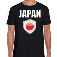 Japan landen supporter t-shirt met Japanse vlag schild zwart heren - thumbnail
