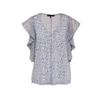 LOLALIZA gebloemde semi-transparante top lichtblauw LOLALIZA gebloemde semi-transparante top lichtblauw