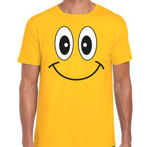 Verkleed T-shirt voor heren - smiley - geel - carnaval - feestkleding