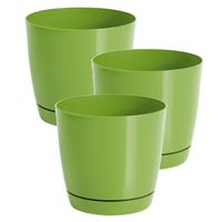 Set van 3x stuks plantenpotten/bloempotten kunststof glanzend kiwi groen dia 15.5 x hoogte 14 cm