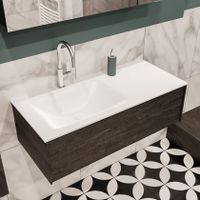 Mondiaz Lush Cloud badmeubel eiken donker bruin 100 cm 1 lade solid surface enkele spoelbak links 1 kraangat