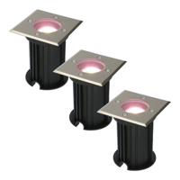 Set van 3 Ramsay Smart Grondspots buiten - Vierkant - 5,5 Watt 400 lumen - RGBWW - Wifi + Bluetooth - Bestuurbaar via app - IP67 - Google Home - Amazon Alexa - RVS