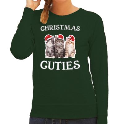 Katten Kittens Kersttrui sweater - voor dames - Christmas cuties - groen - Kerstkleding
