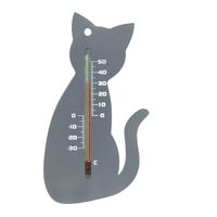 Binnen/buiten thermometer grijze kat/poes 15 cm - thumbnail