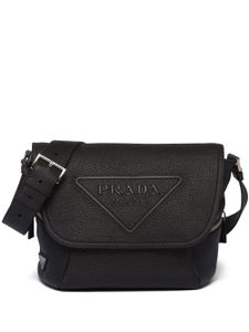 Prada mini sacoche en cuir à logo embossé - Noir