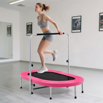 2 Personen Trampolines met Hoogteverstelbare Handgreep Mini Trampolines 154 x 90 x 92 -132 cm Roze