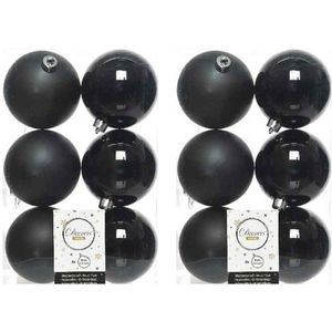 12x Kunststof kerstballen glanzend/mat zwart 8 cm kerstboom versiering/decoratie   -