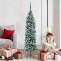 VidaXL Kunstmatige slanke kerstboom met 150 led groen en wit 150 cm