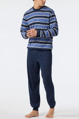 Schiesser pyjama met boorden blauw