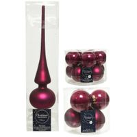 Glazen kerstballen pakket framboos roze glans/mat 32x stuks inclusief piek mat