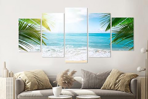 Karo-art Schilderij -Afgelegen strand, 5 luik, 200x100cm, Premium print