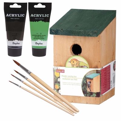 Houten vogelhuisje/nestkastje 22 cm - zwart/groen Dhz schilderen pakket