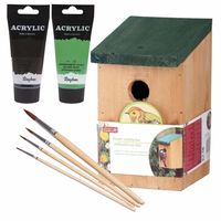 Houten vogelhuisje/nestkastje 22 cm - zwart/groen Dhz schilderen pakket