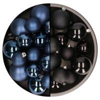Kerstversiering kunststof kerstballen mix zwart/donkerblauw 4-6-8 cm pakket van 68x stuks - Kerstbal - thumbnail
