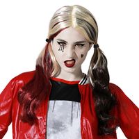 Atosa Halloween verkleedpruik lang haar met staartjes - zwart/blond/rood - dames - thumbnail