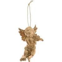 Decoris engel met viool - goud - kunststof - 10 x 6 cm - kerstversiering - hangdecoratie