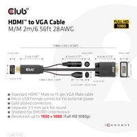 CLUB3D HDMI to VGA Cable M/M 2m/6.56ft 28AWG - thumbnail