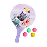 Summertime Beachball set - hout - paars - strand sport speelset - met 5x balletjes