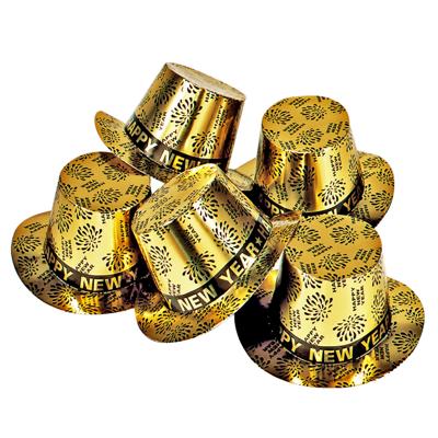 Feest hoedje Happy New Year - 5x - goud - karton - oud en nieuw party accessoires Feest hoedje Happy New Year - 5x - goud - karton - oud en nieuw party accessoires