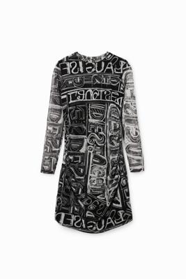 Korte slim fit jurk van tule - BLACK - XL