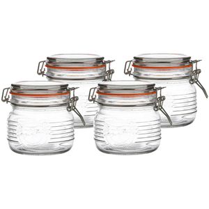 Urban Living Voorraadpot/bewaarpot - 4x - 500 ml - glas - met beugelsluiting - D11 x H11 cm - Voorraadpot