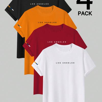 Bon&Bon Men's Letter Print Short Sleeve T-Shirt - 4 Piece Set Multicolor7 / XXL