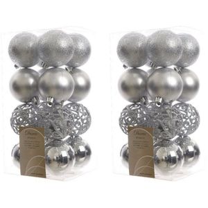 32x Kunststof kerstballen mix zilver 6 cm kerstboom versiering/decoratie   -