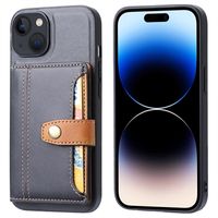 iPhone 15 Plus Retro Style Hoesje met Portemonnee - Zwart