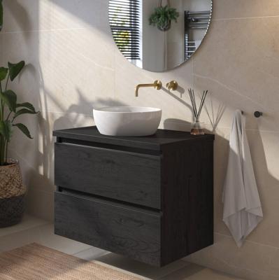 Saqu Gaia voorgemonteerd badmeubel incl. afdekblad met zwarte greeplijst 80cm eiken zwart