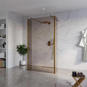 Fortifura Galeria Vrijstaande Inloopdouche - 110x200cm - Rookglas - antikalk - 8mm veiligheidsglas - 2 zijwanden 40cm - wandsteunen en hoekprofielen - Geborsteld koper PVD (Koper) SW927772 2x/SW915252/SW797934 2x/SW876703 2x