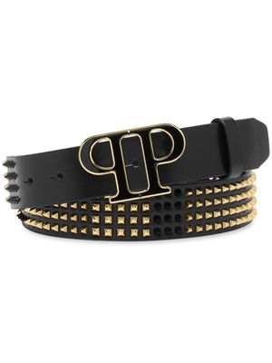 Philipp Plein ceinture en cuir à détails de clous - Noir