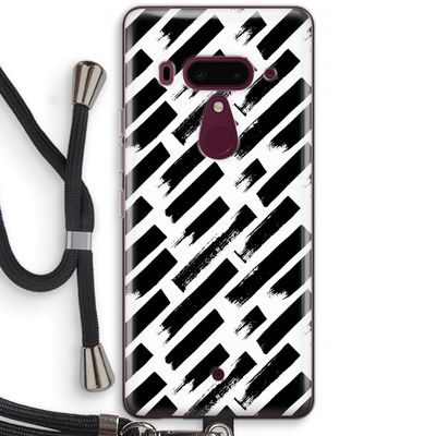 Zwarte vegen: HTC U12+ Transparant Hoesje met koord