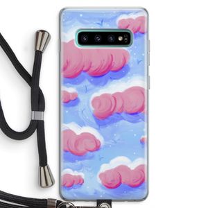 Roze wolken met vogels: Samsung Galaxy S10 Plus Transparant Hoesje met koord