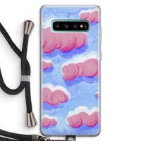 Roze wolken met vogels: Samsung Galaxy S10 Plus Transparant Hoesje met koord