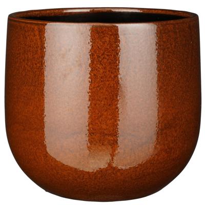 Plantenpot/bloempot - terra bruin - D29/H25 cm - keramiek - speels licht gevlekt patroon