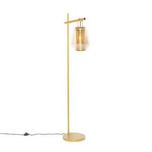 QAZQA Art deco vloerlamp goud met amber glas - Kevin