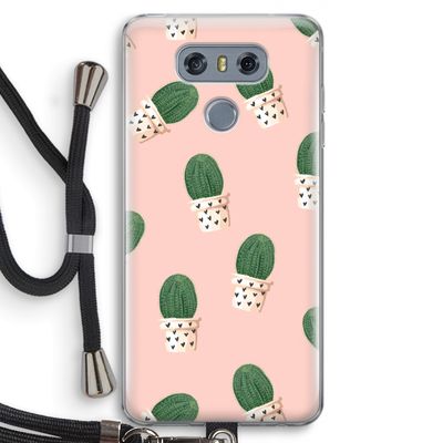 Cactusprint roze: LG G6 Transparant Hoesje met koord