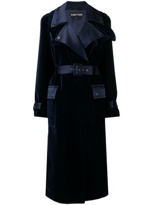 TOM FORD manteau ceinturé à revers crantés - Bleu