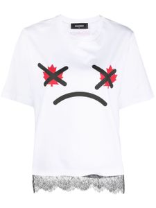 DSQUARED2 t-shirt imprimé à ourlet orné de dentelle - Blanc