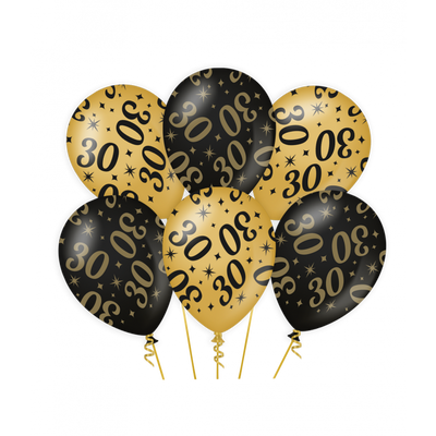 Classy Ballonnen 30 Jaar Zwart/Goud (6st)